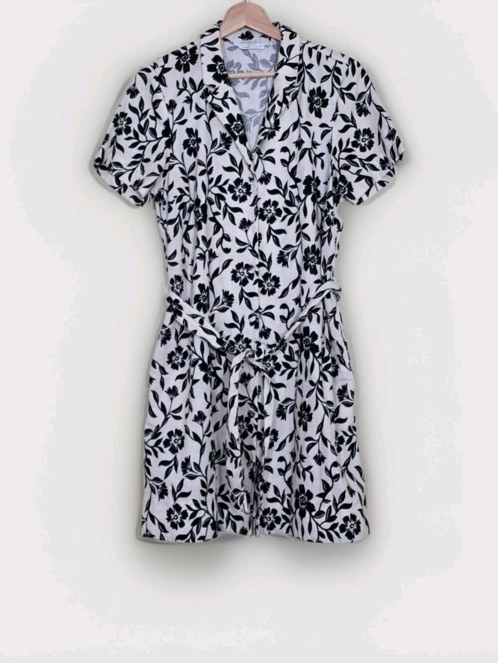 Simons Contemporaine Organic Linen Blend Floral XS Shirt Dress Belt Button Front
